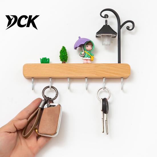 Sturdy Entryway Key Rack Holder with 6 Hooks, Solid Wood Organizer Rack, Wall Mounted Space Saving Hook for Keys Pet Leashes And Hats Decorative Hooks