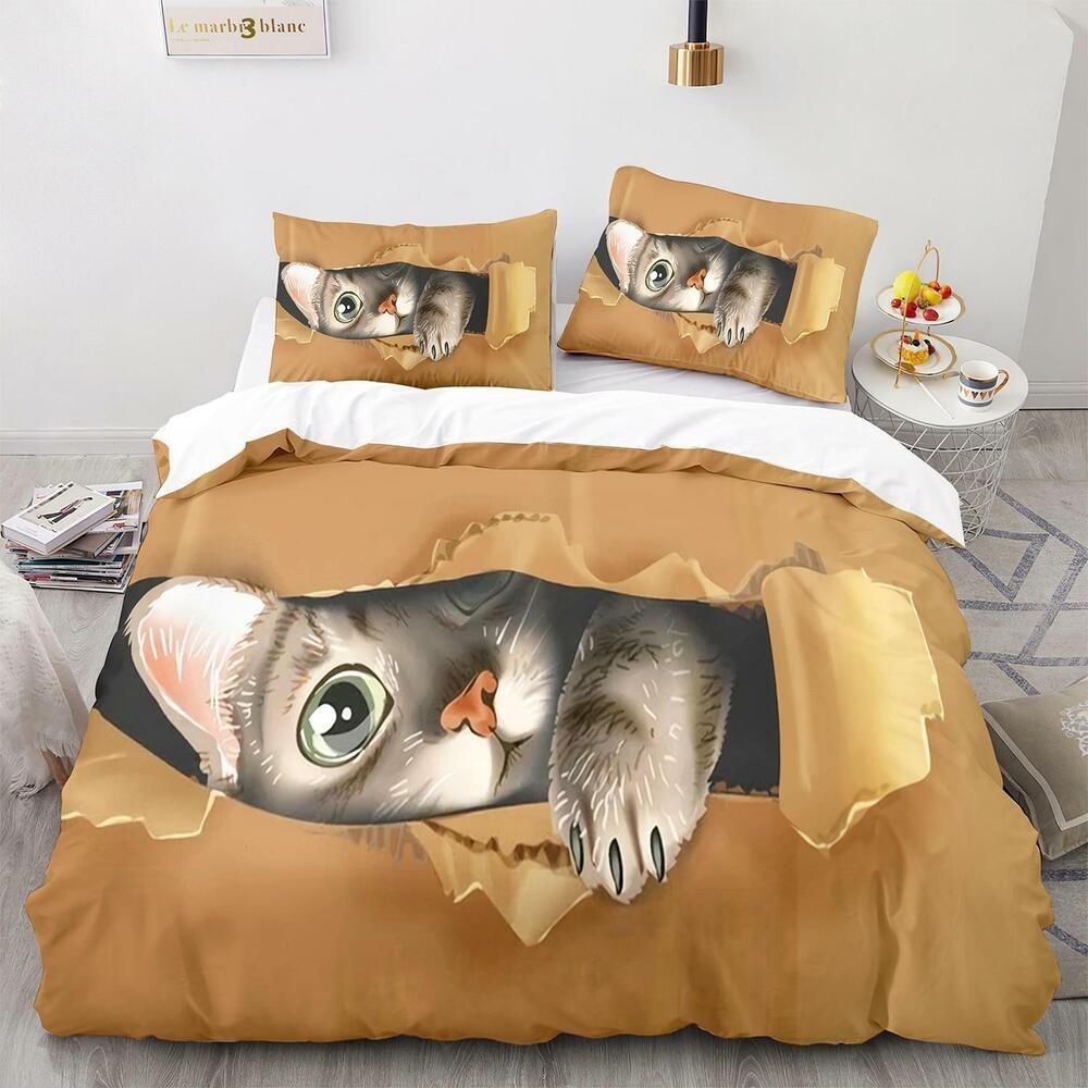 3D Pet Cat Комплект постельного белья King Queen Кровать Чехол Наволочка 2/3 шт Милые животные Мягкий чехол Подарок Односпальная кровать Двуспальная кровать