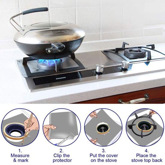 4Pcs Reusable Gas Stove Burner Cover Clean Mat Pad Cooker Protector Kitchen Tool
