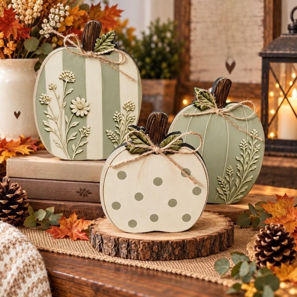 3 pcs Home Decor Wildflower Pumpkin Figurine Dots Flower Tabletop Ornament Fall Season