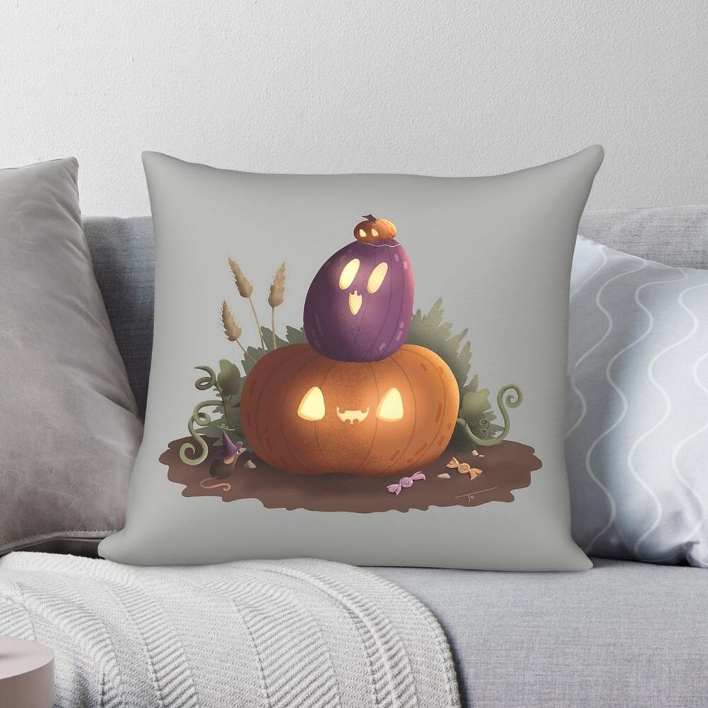 Halloween Pumpkin Tower Pillowcase Polyester Linen Velvet Pattern Zip Decorative Pillow Case Sofa Cushion Case
