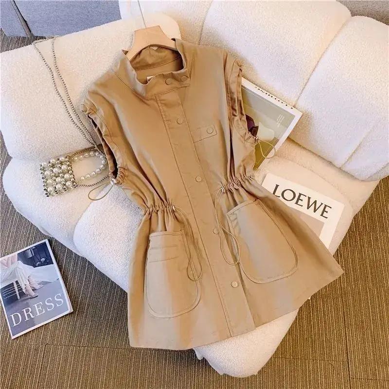 Spring Summer Vest Korean Loose Casual Vests Female Pockets Tooling Waistcoat Women Black Khaki Sleeveless Coat Outwear