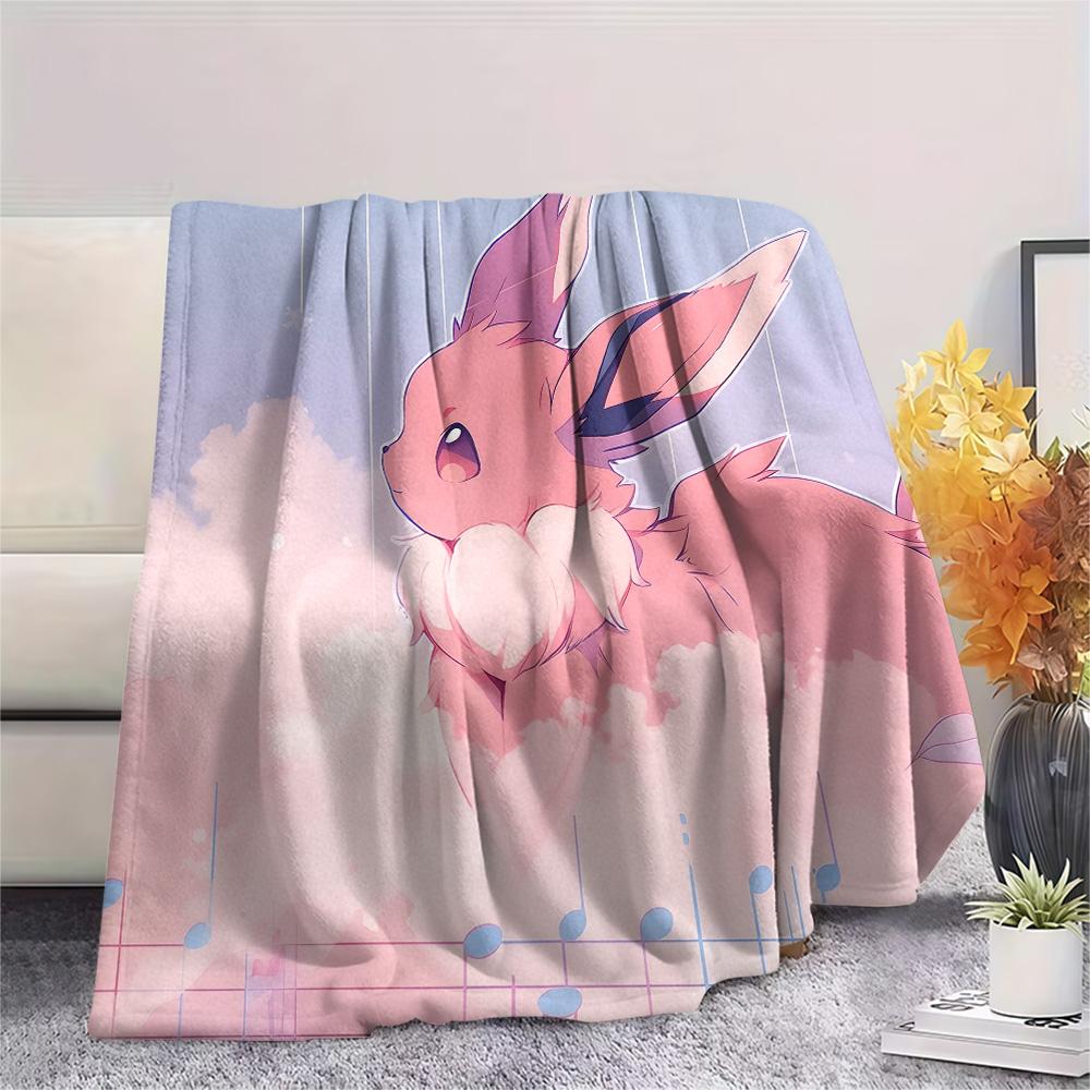 Cute Eevee Print Flannel Blanket, High quality Comfortable for All Seasons, Home Decor, Warmth and Comfort