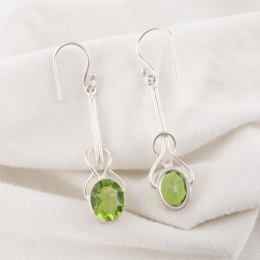 Peridot Earrings Gemstone Jewelry, 925 Solid Sterling Silver Earrings, Handmade Jewelry Bohemian Earrings, Gift For Her