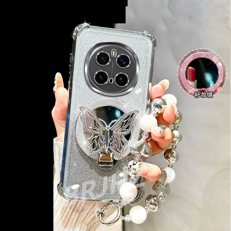 Зеркальный противоударный магнитный чехол для Realme 14 13 12 Pro Plus C75 C71 C65 C63 C55 C53 C51 с браслетом-подставкой для телефона в виде бабочки