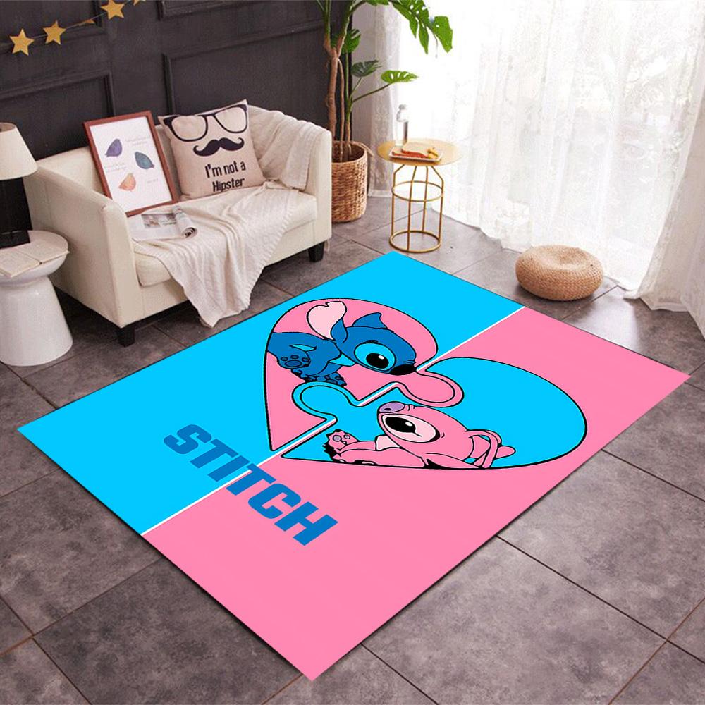 Stitch And Angel In Space Disney Cartoon Theme Anti-Slip Rug - Polyester, Home Decor, Suitable for Bedrooms, Living Rooms, Doorways, and Studios