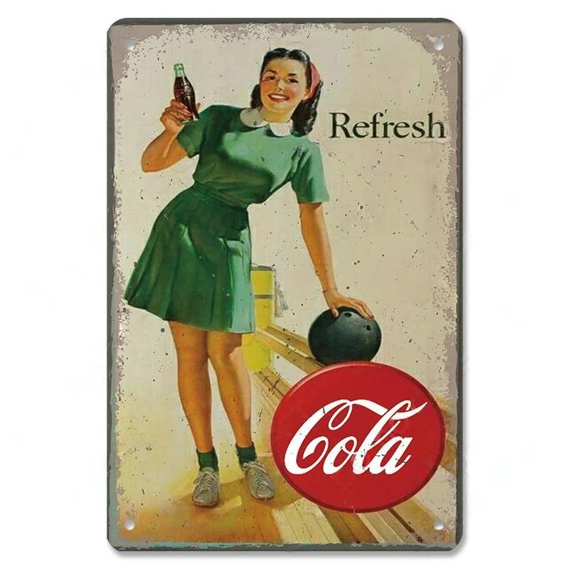 Винтажные Металлические Плакаты с Девушками Пинап Cola Жестяные Вывески Ретро Настенный Арт Декор для Бара Паба Гаража Клуба Мужской Уголок Кафе