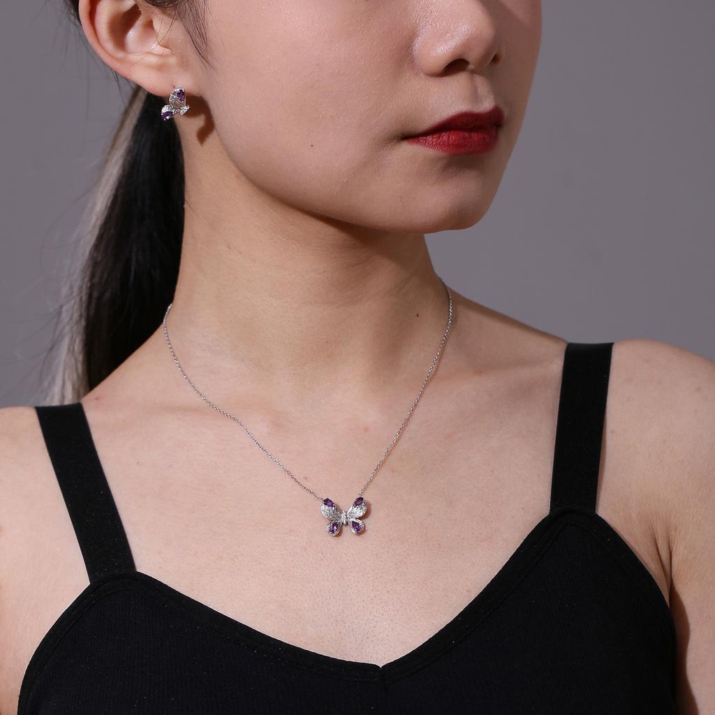 Цепочка на ключицу в виде бабочки, подвеска из стерлингового серебра 925 пробы, модное женское ожерелье, ожерелье с сапфиром, цитрином и аметистом