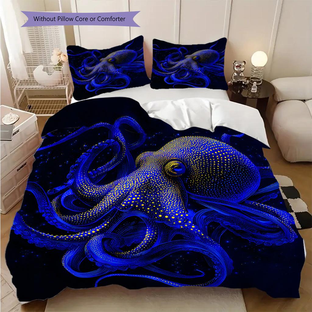 Постельное белье с рисунком осьминога Комплект одеял Пододеяльник Наволочка Домашний декор Подарок на день рождения (1 пододеяльник + 2 наволочки, без наполнителя)