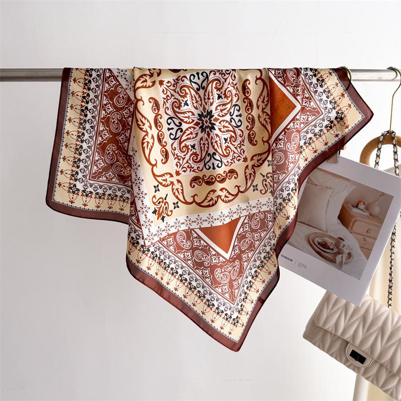 Luxury Brand Printed 70cm Square Scarves Women's Silk Scarf Floral Bandana Small Neckties Hairbands Bags Foulard Shawl