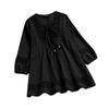 Women's Fashion Casual Loose Pleated Lace Hollow O-Neck Blouse Top