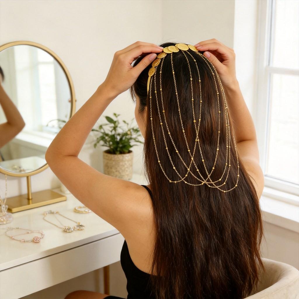 Middle Gold Coin Chain Tassel Hairband For Women Fashion Accessories