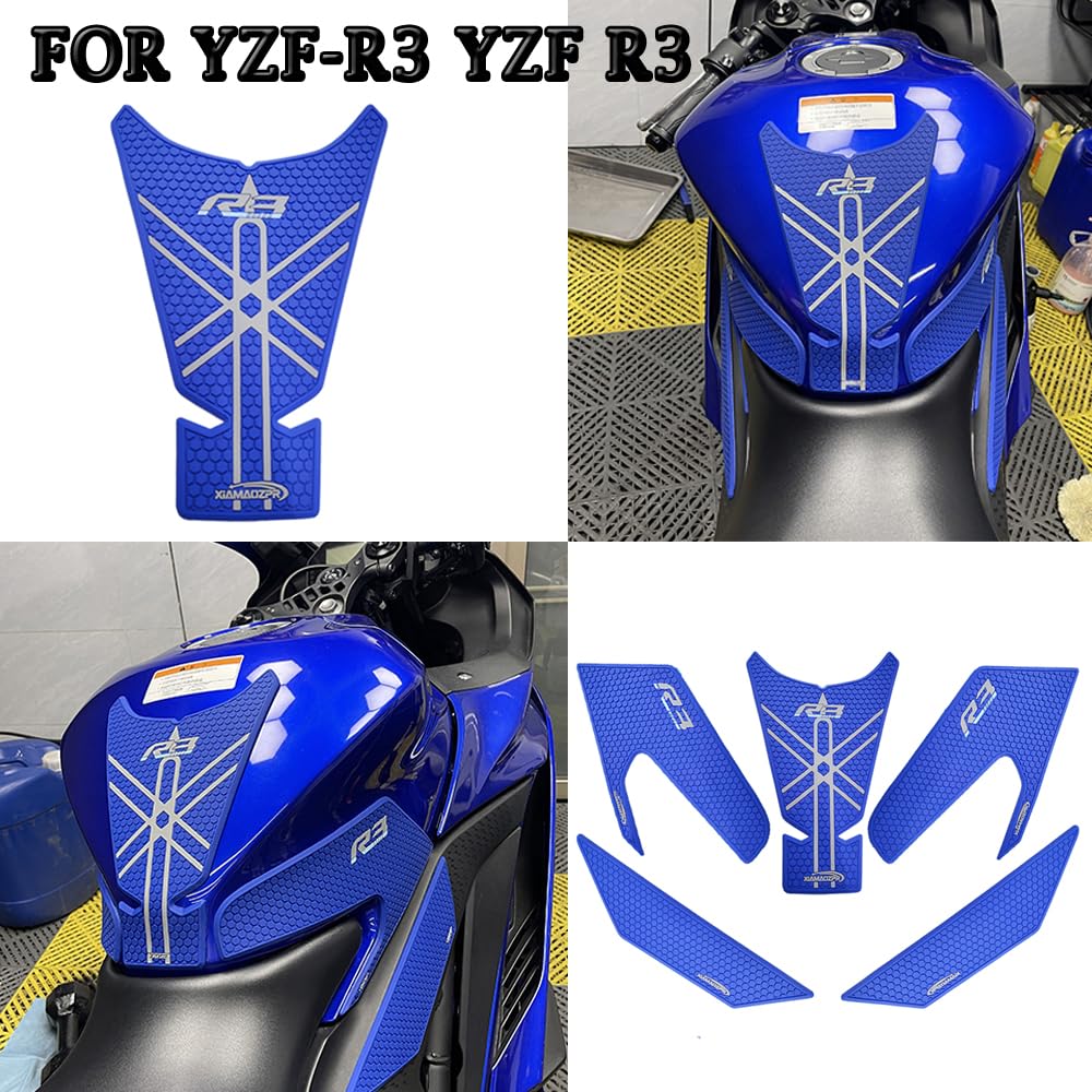 XIAMAOZPR Наклейка-протектор на бак мотоцикла Decal для 2025 2024 2023 YZF-R3 YZF R3 Боковые накладки на бак для коленей сцепление Тракционная накладка на бак Боковая Новая модель...(синий)