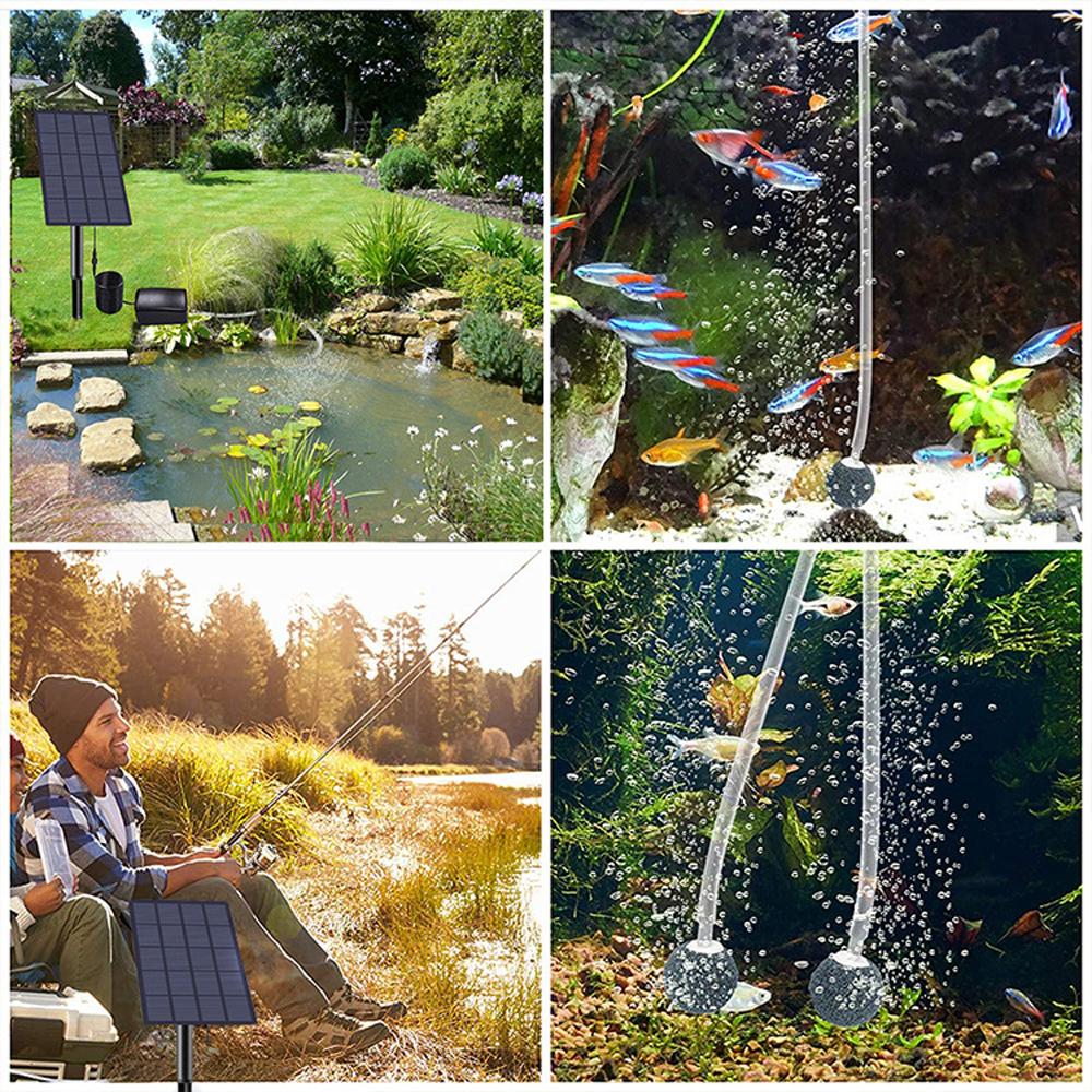 Солнечный воздушный насос, кислородный генератор, аэратор для аквариума, пруда с воздушным шлангом и пузырьковым камнем для уличной рыбы