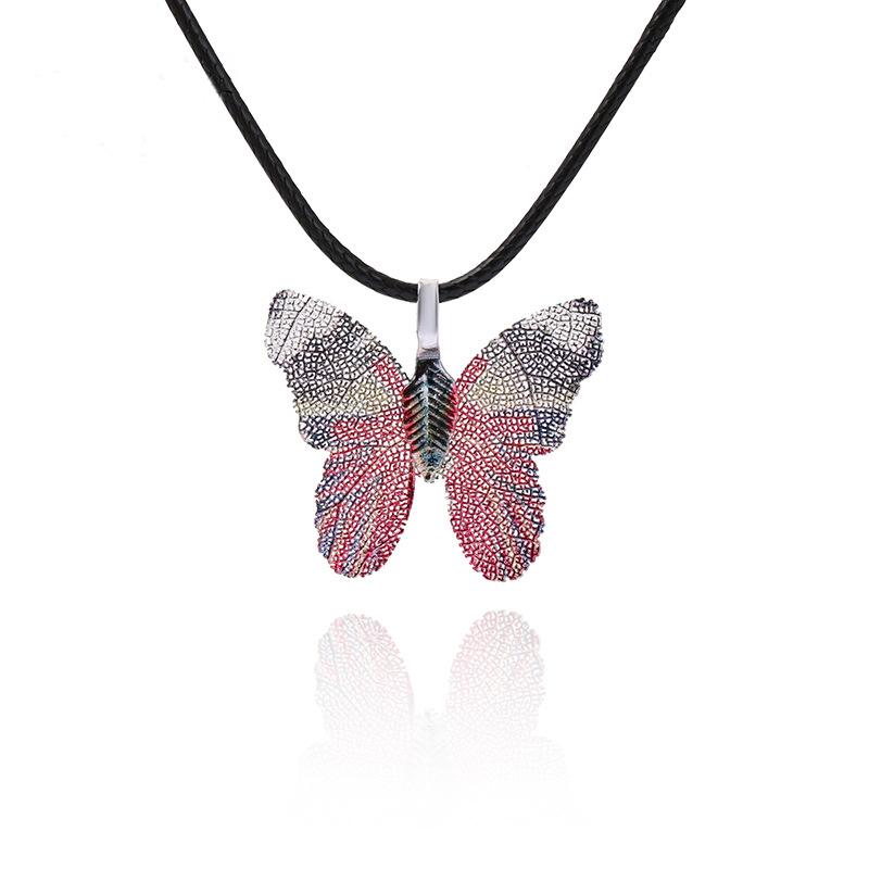 Cute Colorful Butterfly Necklace For Women Girls Natural Real Leaf Cut Butterflies Shape Aesthetic Rope Pendant Necklace Jewelry