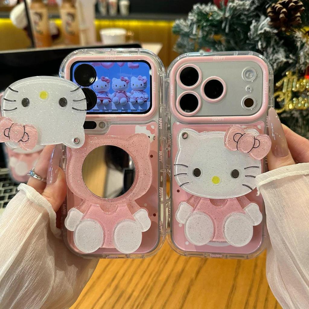 Зеркальная подставка Hello Kitty для iPhone 16 Pro Max, Huawei Mate 70, Honor и Apple 17