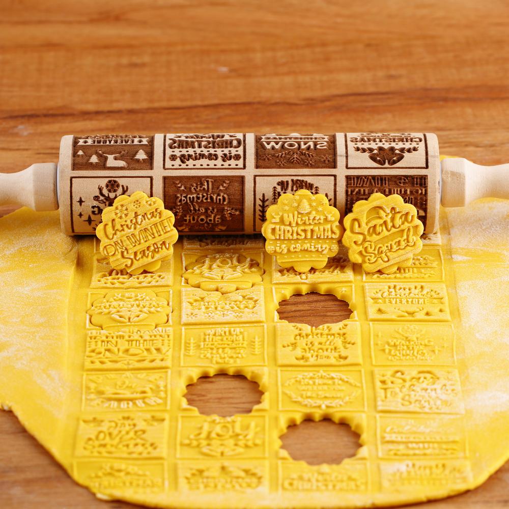 1 шт. 13,7-дюймовая деревянная рождественская рельефная скалка для выпечки кондитерских изделий, сапоги Санта-Клауса с изображением лося, инструмент для глубокой гравировки и штамповки печенья