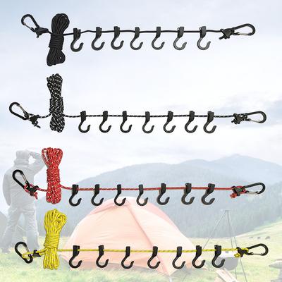 Кемпинговая веревка для сушки clothesline, нескользящая веревка для сушки, портативная, для путешествий, ветрозащитная, регулируемая, с 7 крючками, для дома, пикника, походов