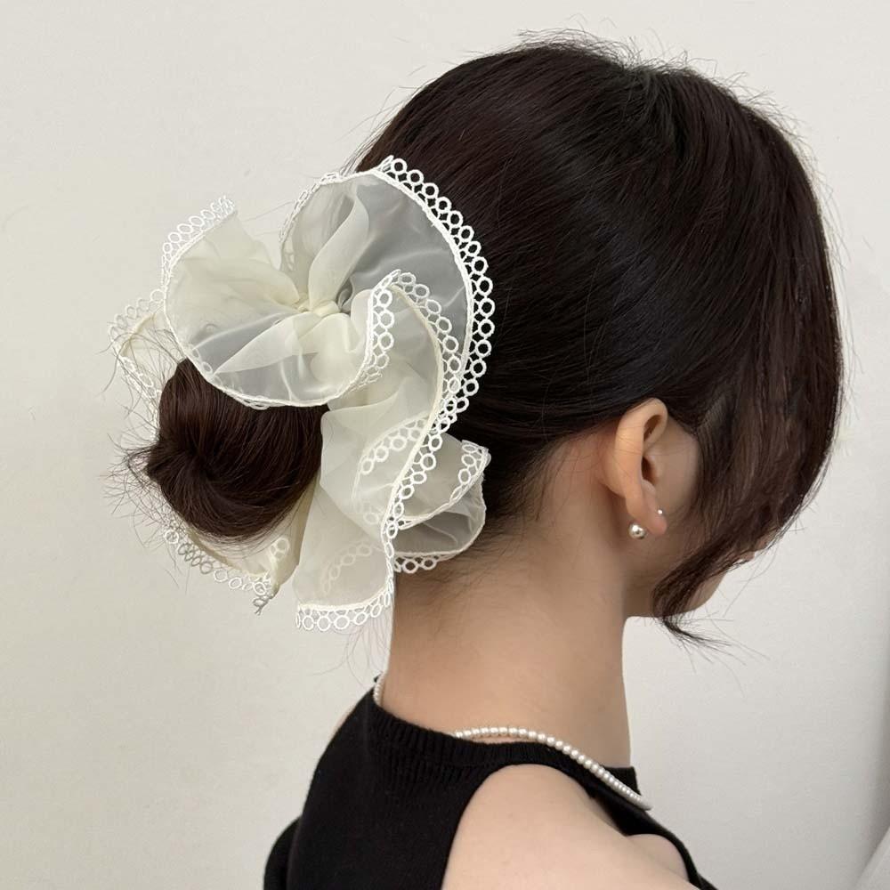 Solid Color Double-layer Mesh Hair Rope Elastic Large Intestine Hair Ring Ponytail Holder
