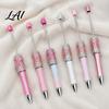 Fun Office Supplies Diamond Beadable Pens Bling Rhinestone Beaded DIY Plastic Bead Pen Crystal Gift for Women Shaft Black Ink Ballpoint Pens