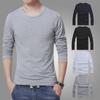 Men's Solid Color Slim Fit Autumn T-Shirt - Long-Sleeved Round Neck Korean Style Casual Pullover