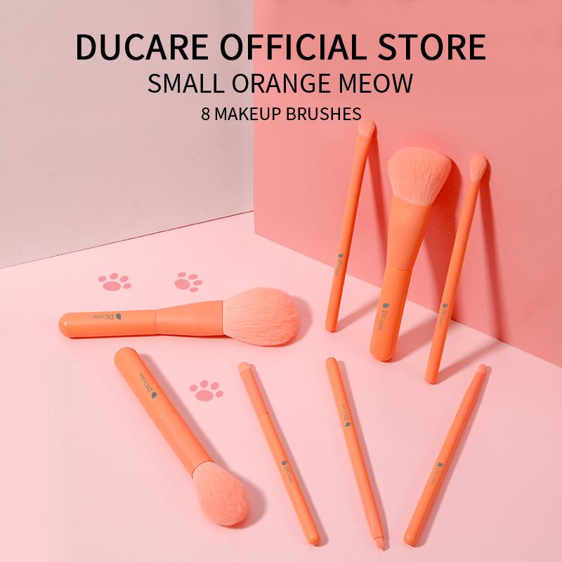DUcare Оранжевый, 8 шт., высококачественные кисти для макияжа для лица, синтетические пудры для волос, румяна, тени для бровей, набор кистей для макияжа с косметичкой