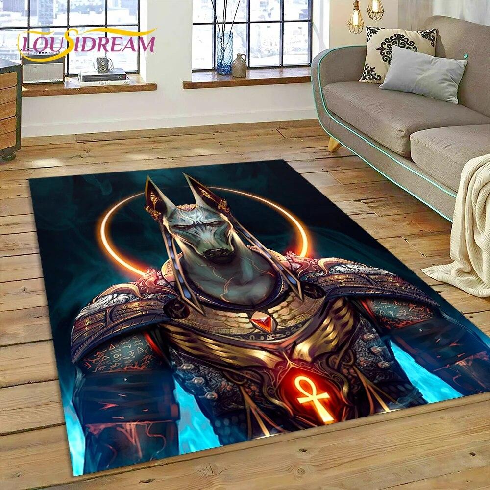 3D Anubis Pharaoh Horus Egyptian Mythology Gods Carpet Rug for Home Living Room Bedroom Sofa Doormat Decor,Area Rug Non-slip Mat