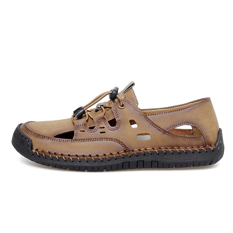 38-48 Летние мужские кожаные пляжные сандалии Pure Handmade мужские сандалии с закрытым носком для мужчин