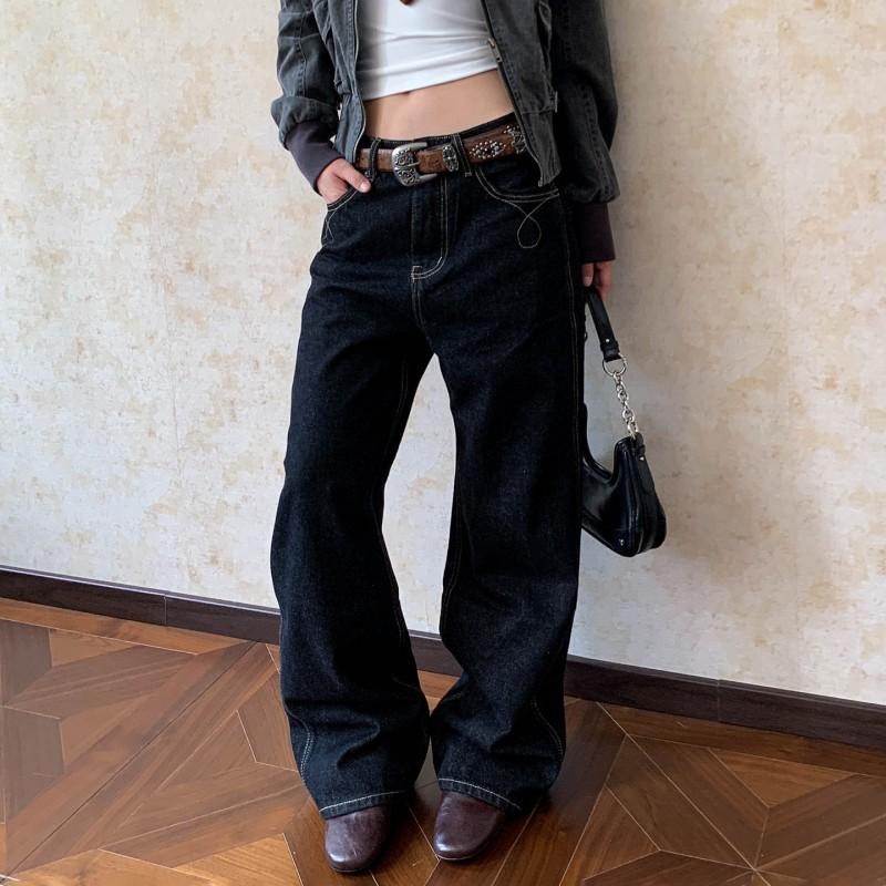 Womens Straight Leg Jeans Loose Fit Fall 2026 Street Style Casual Denim Pants