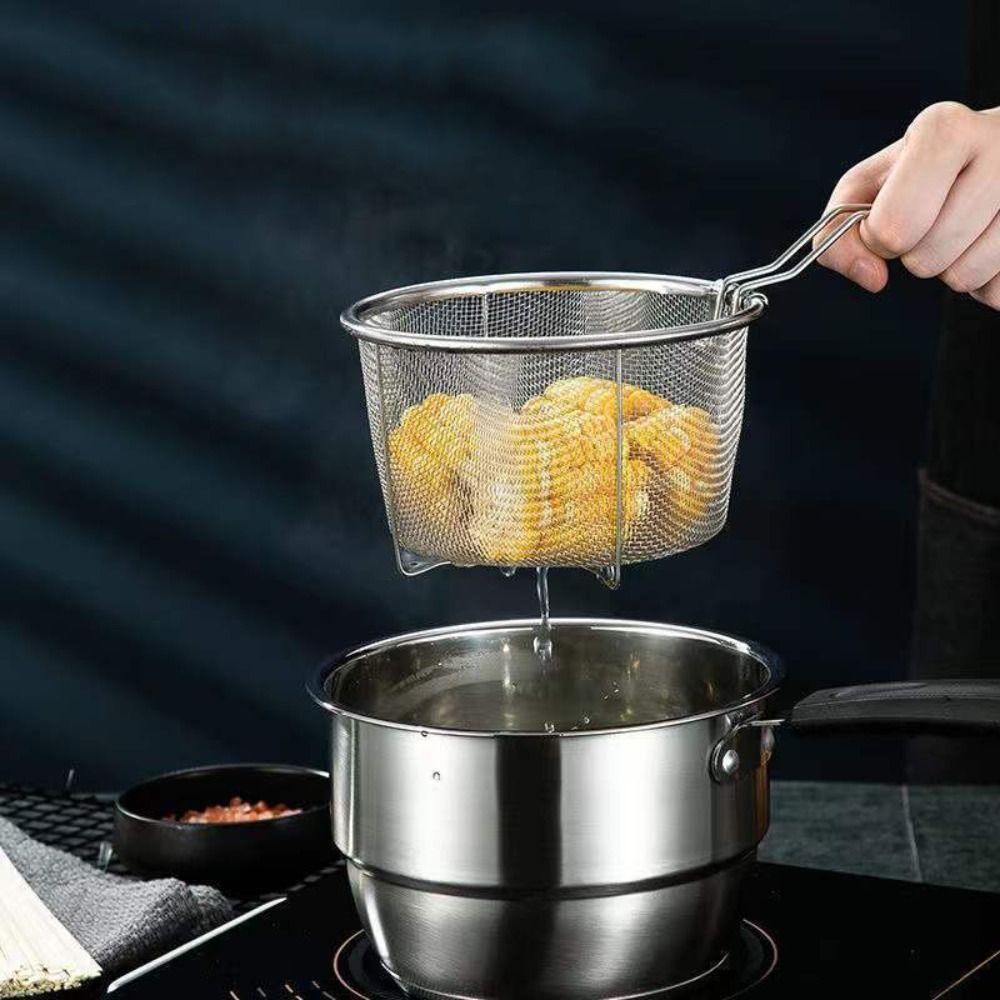Home with Handle Kitchen Foldable Stainless Steel Filter Cooking Tools Food Colander Frying Basket