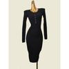 Black Early Autumn Slim Fit Waist-Controlled Base Knitted Dress