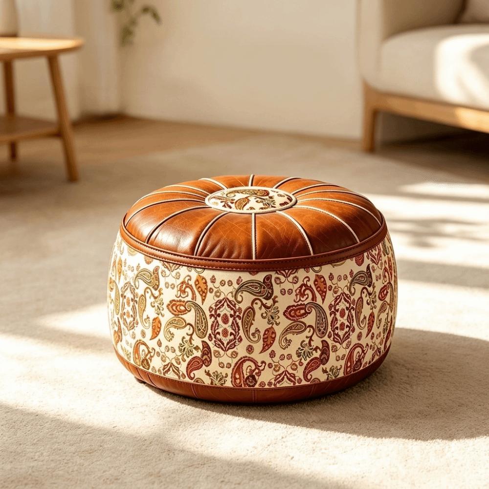 Unstuffed Sofa Stool Cover Vintage Round Footstool Cover Seat Cushion Cover  Leisure