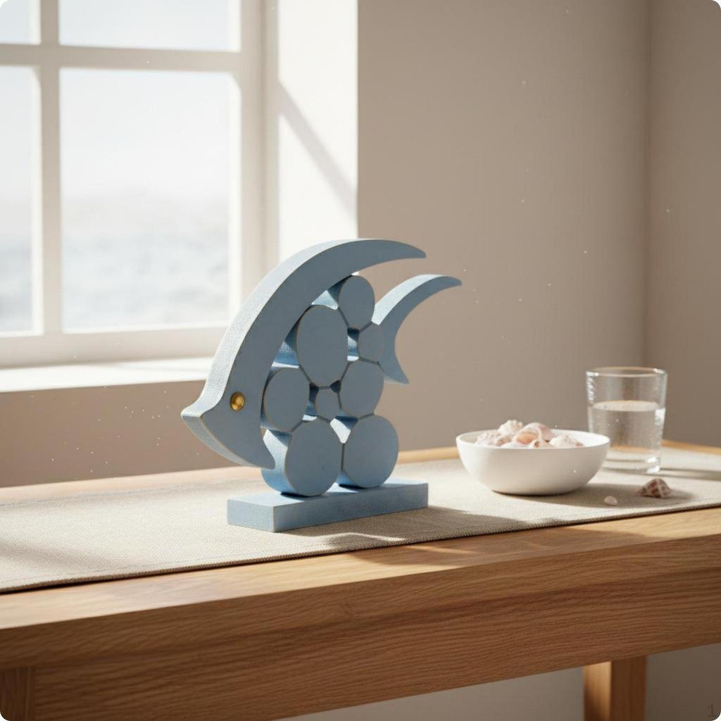 Wooden Fishes Figurine Coastal Decor Desktop Display Nautical Wood Sculpture for