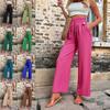 Summer Women's New Solid Wide Leg Pants Thin Elastic High Waist Drawstring Pocket Office Lady Casual Basic All-Match Trousers