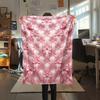 1Pc Pink Bow Print Flannel Blanket, High quality Comfortable for All Seasons, Home Decor, Warmth and Comfort, Perfect for Christmas Gifts W29