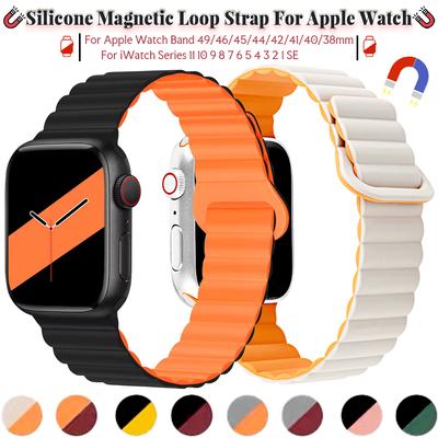 Силиконовый магнитный ремешок для Apple Watch Ultra 3 2 49мм 45мм 44мм 40мм 41мм Регулируемый спортивный ремешок iwatch 10 9 8 se 4 6 5 браслет