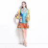 Summer Autumn Women Vintage Print Designer Runway Dress Lantern Sleeve Mini Short Holiday Party Dresses