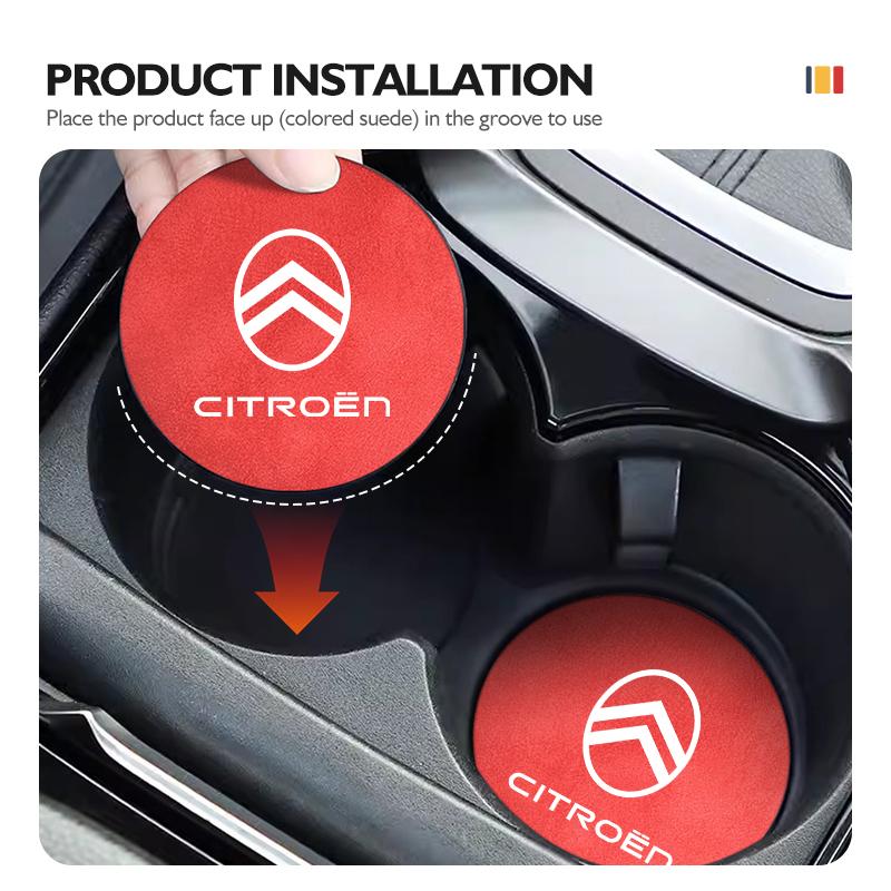For Citroen 2PCS Car Logo Anti-Slip Water Cup Pad Drink Holder Mat Interior Accessories C4 C3 C5 C1 C2 C6 VTS C4L DS3 DS4 DS5