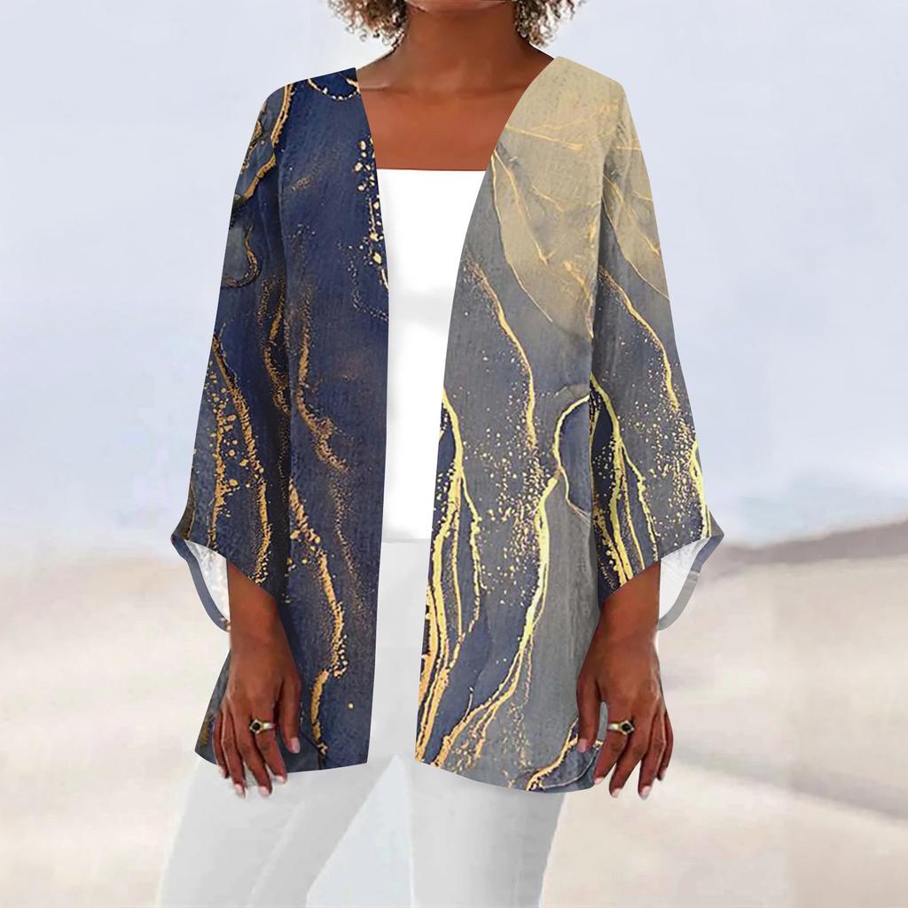 Женская повседневная модная легкая куртка средней длины с принтом в стиле ретро, ​​кардиган