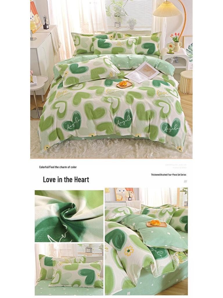 Постельный комплект из полосатого матового хлопка для осени/зимы – Утолщенный пододеяльник и простыня