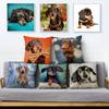 Mini Dachshund Printed Cushion Cover Square Pillow Case Beige Polyester Hugging Home Decor