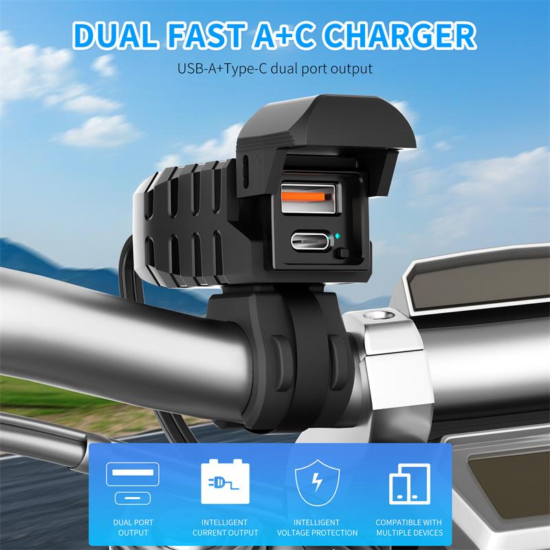 Motorcycle USB Charger PD QC 3.0 Fast Charging Dual Port Waterproof Handlebar Socket 12V Power Adapter For Phone GPS Accessories