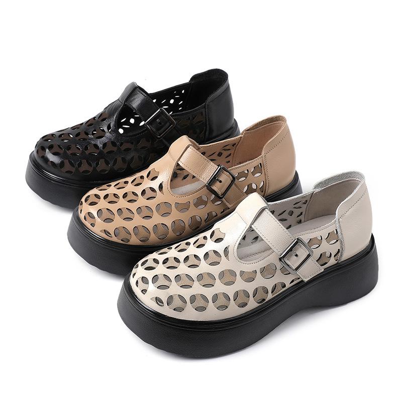 Модные GKTINOO 2025 Новые летние сандалии из натуральной кожи с круглым носком, обувь на платформе, сандалии на высокой подошве, модная ажурная женская обувь