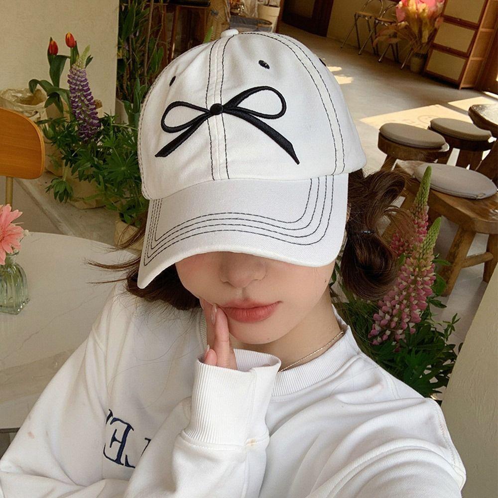 Casual Embroidery Baseball Hat Adjustable Women's Peaked Cap Fashion Bow Baseball Cap  Teenagers