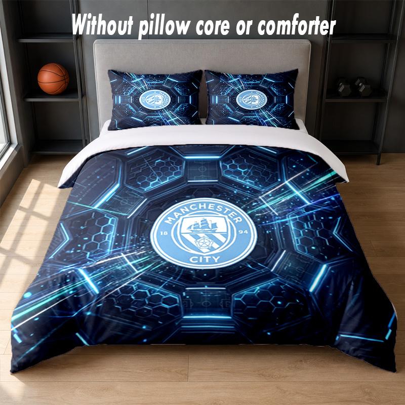 Manchester City Design Bed Bedding Set 1 Duvet Cover + 2 Pillowcases Soft Breathable Household Bed Linens