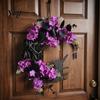 Dark Aesthetic Interior Decor Halloween Black Cat Half Moon Wreath, Artificial Roses Berries Crescent Grapevine Gothic Front Door Decoration