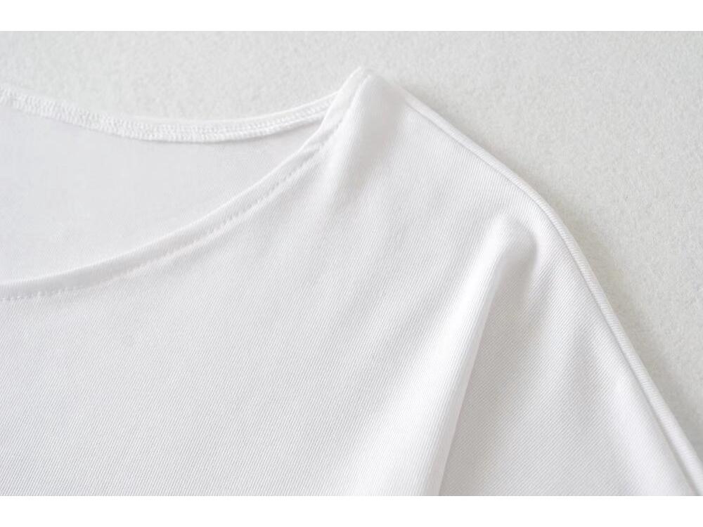 Модный женский кроп-топ с круглым вырезом и рукавом до локтя в европейском и американском стиле