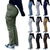 Women's Fashion Solid Color Hip Lifting Pants High Waist Multi Pocket Work Clothes Jeans