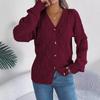 Autumn and Winter Casual V-neck Lantern Sleeve Twist Button Cardigan Sweater Jacket