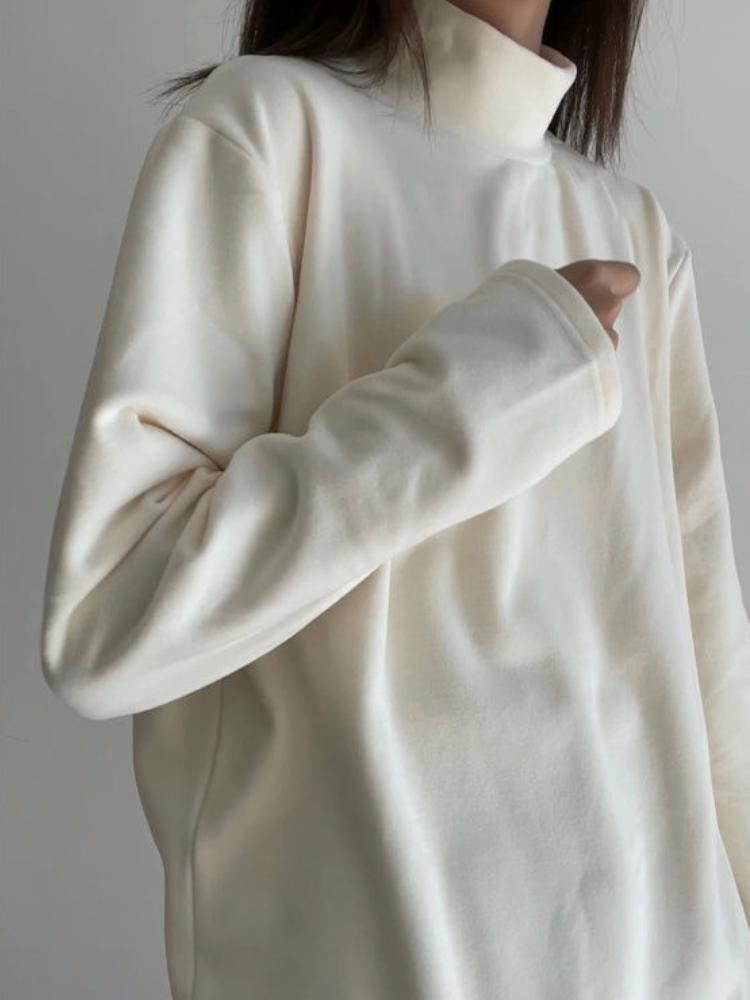 Bottoming Shirt Women Velvet Autumn Winter Turtleneck Long-sleeved T-shirt Thickened Casual Inner Warm Top Office Lady's Loose